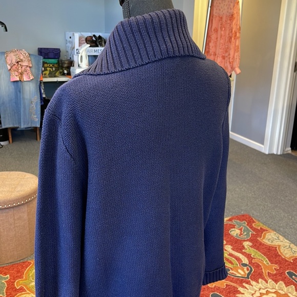 VTG Lauren by Ralph Lauren XL cardigan with pockets, navy blue, high collar, - Picture 6 of 10